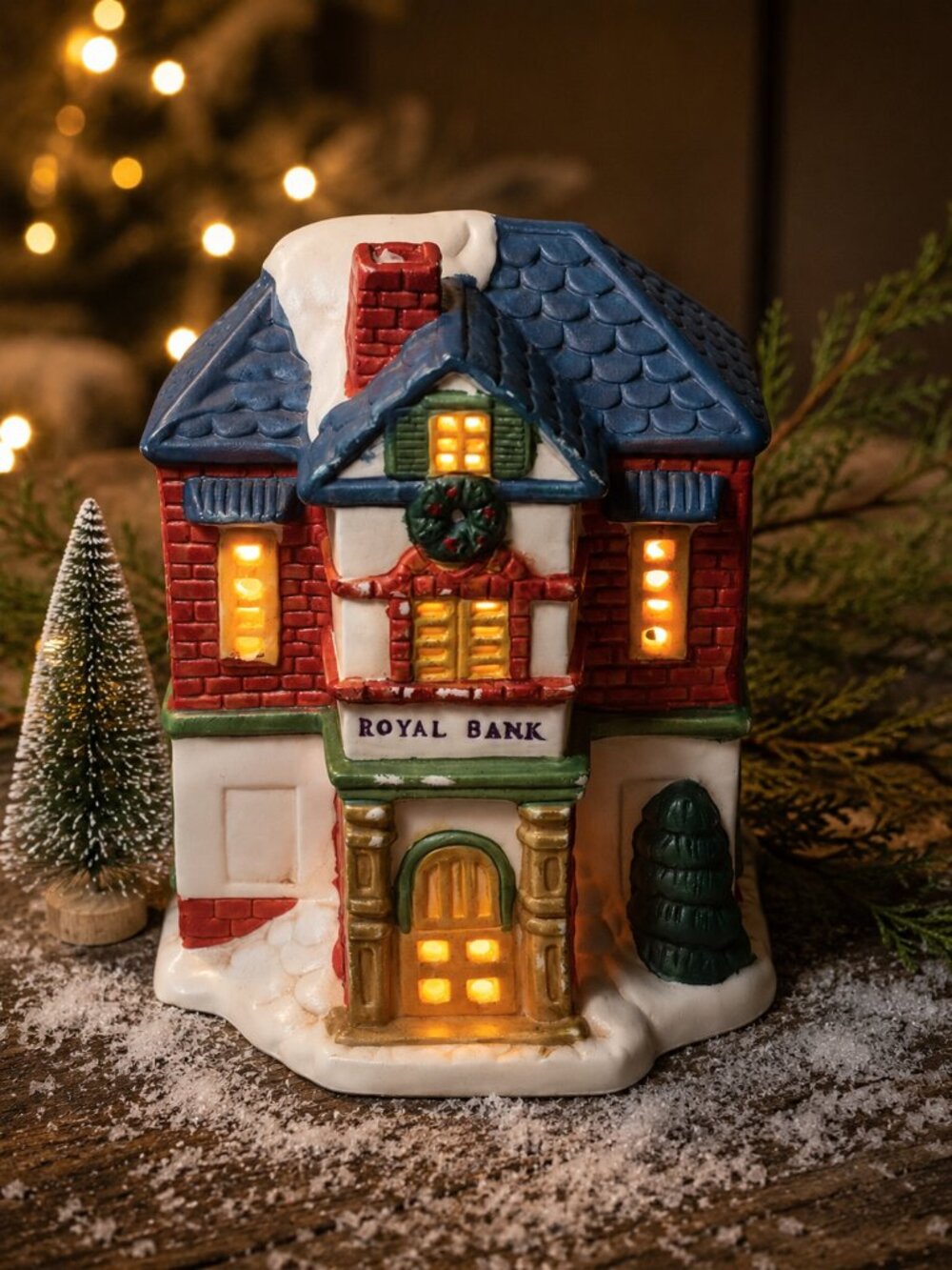 CR Collections Royal Bank Christmas Village Building Ceramic House 4x4” Vintage